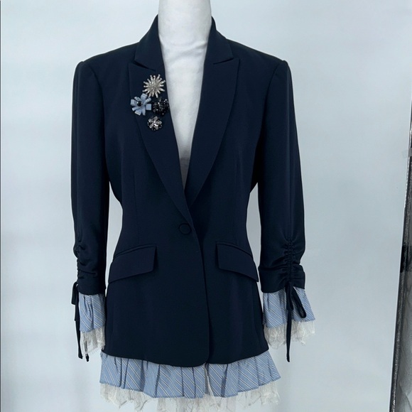 Cinq A Sept Women’s Roxie Contrast Trim Blazer In Navy Blue Size 6 - Picture 4 of 16